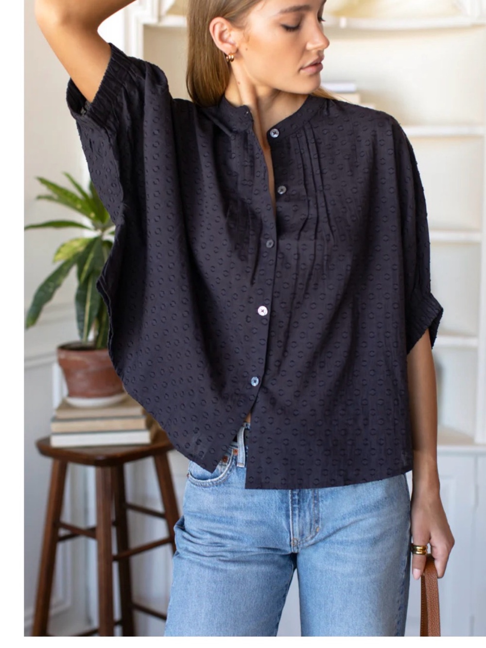 Emerson Fry Black Textured Dot Button-Down Top